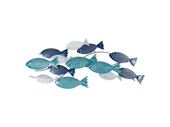 Decoración pared banco peces en metal tonos azules y blanco