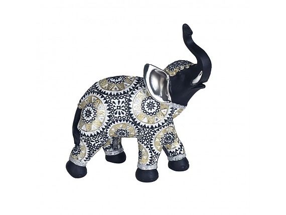Figura elefante negro con decoración mandalas