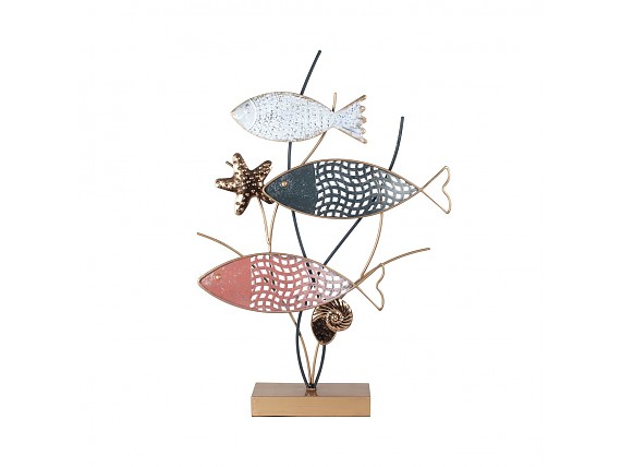 Figura decorativa de peces colores en metal sobre base