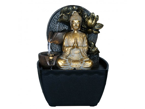 Fuente zen de agua con figura de Buda meditando