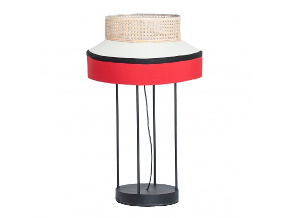 Lámpara de mesa con pantalla de ratán y algodón
