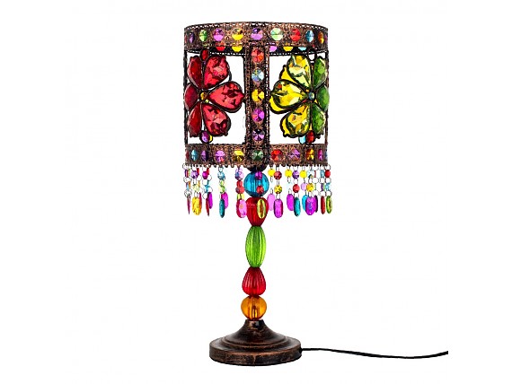 Lámpara mesa de resina cobre y cristales multicolor