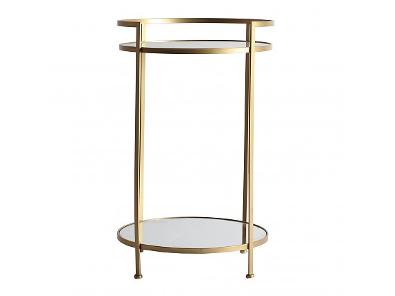 Pedestal de hierro dorado y espejo con 2 estantes
