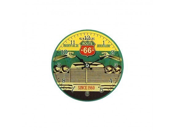 Reloj de pared taller Ruta 66 cristal verde y amarillo