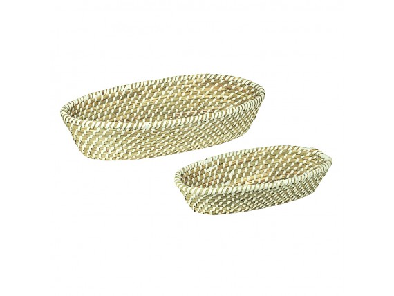 Panera ovalada set 2 cestas para el pan de fibra y cuerda blanca