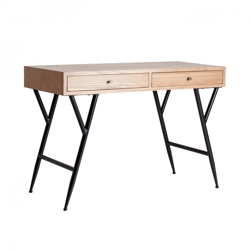  Escritorio de madera con 2 cajones, mesa de madera