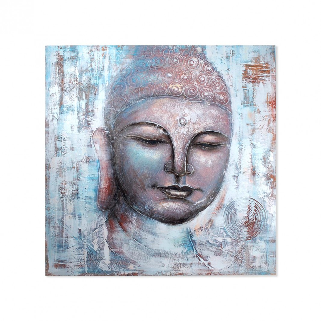 Cuadro cara de Buda al óleo sobre lienzo tonos azul y marrón