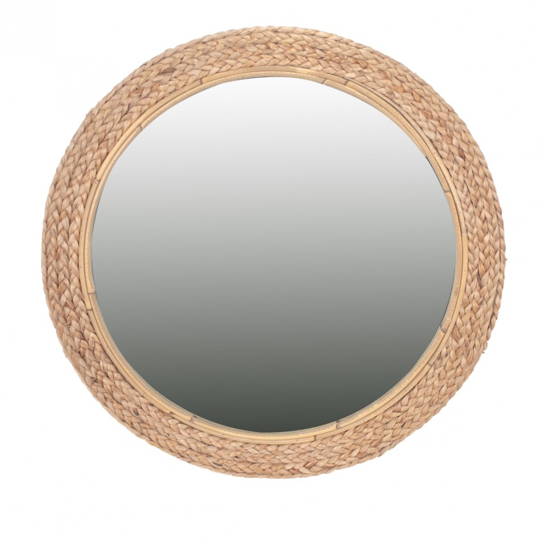 Espejo sol redondo con marco de cuerdas de ratán trenzado
