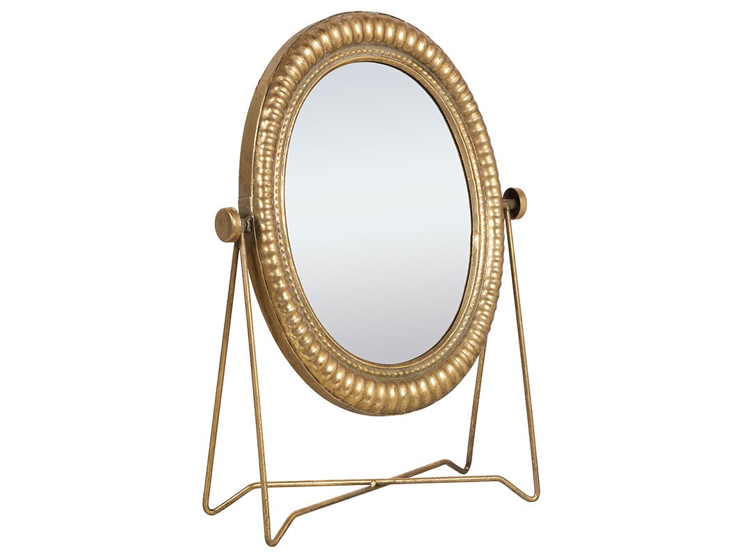 Espejo de maquillaje para tocador vintage de latón dorado