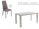 Conjunto mesa blanca lacada y 4 sillas tapizadas