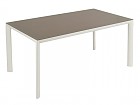 Mesa blanca y marrón de aluminio y cristal
