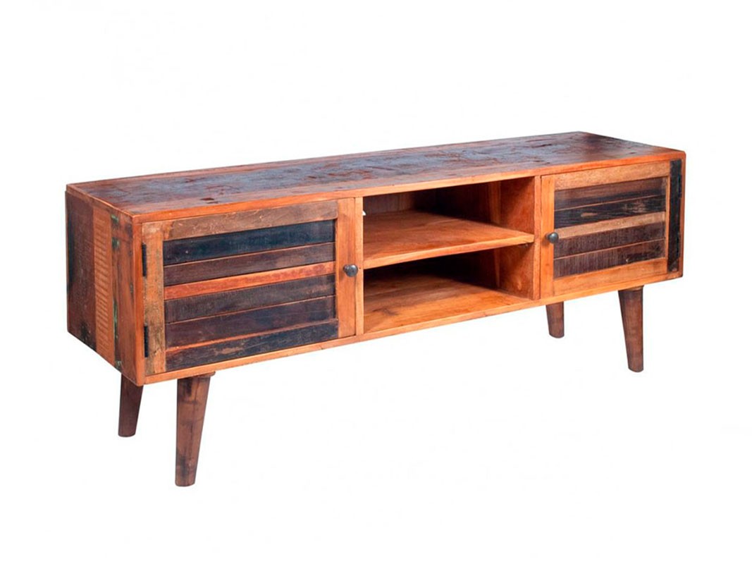 Mueble TV madera maciza estilo rústico y acabado envejecido