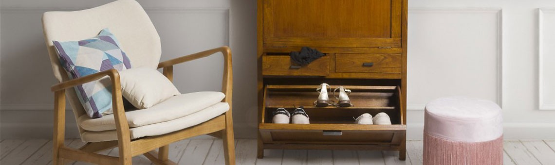 Mueble Zapatero de madera natural con espejo vestidor VISION