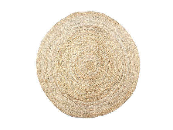 Alfombra redonda yute y algodón círculos blancos 90 cm