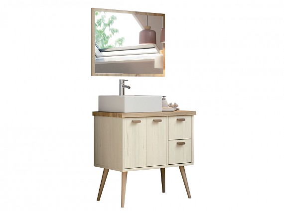 Conjunto de baño, mueble+espejo+lavabo BASIC pino blanco, 70 x 78 x 45
