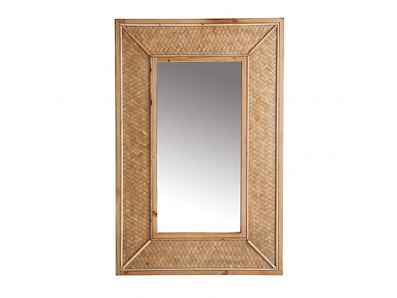 Espejo con marco rectangular color crema desgastado pequeño